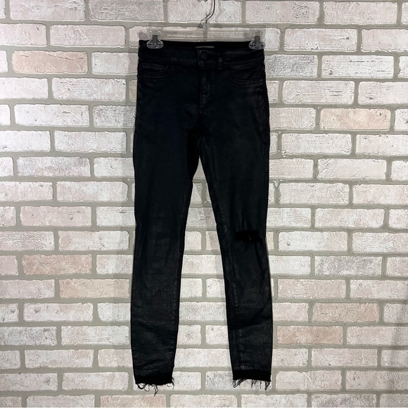 DL1961 Margaux Midrise Instascuplt Ankle Coated Skinny Jeans in Habasu Black 24 - Picture 7 of 12